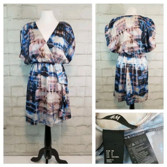 H&M Dresses & Skirts - H&M Sz 8 Blue Pink Dolman Sleeve Peplum Mini Dress